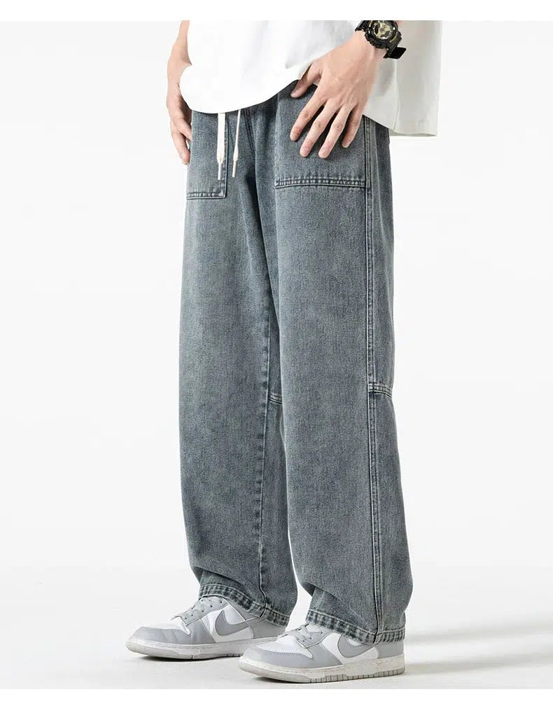 Loose Drawstring Straight-leg Jeans