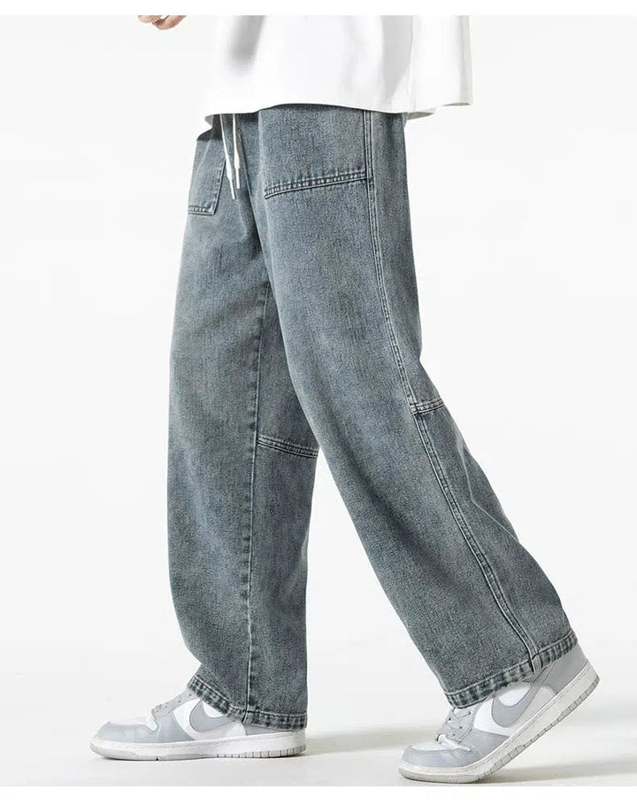 Loose Drawstring Straight-leg Jeans