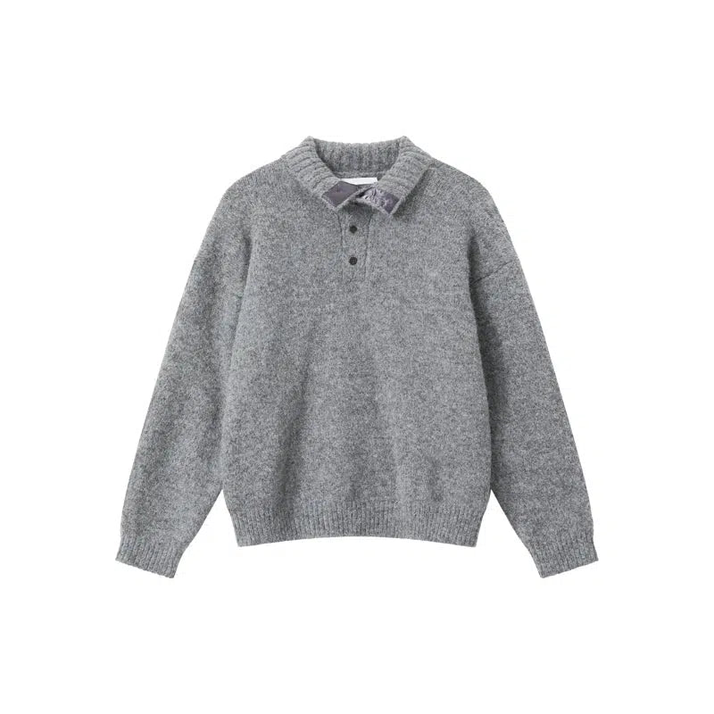 Loose Fit Button Lapel Sweater