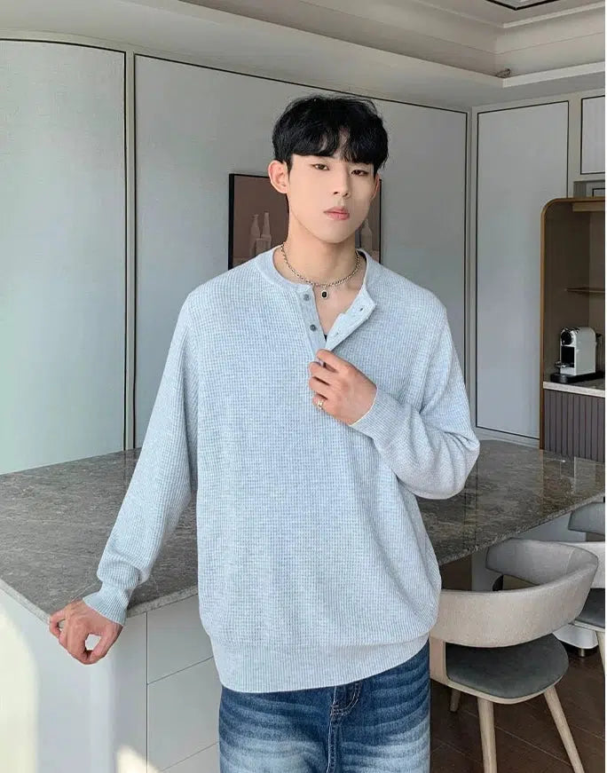 Loose Fit Henley Neck Sweater