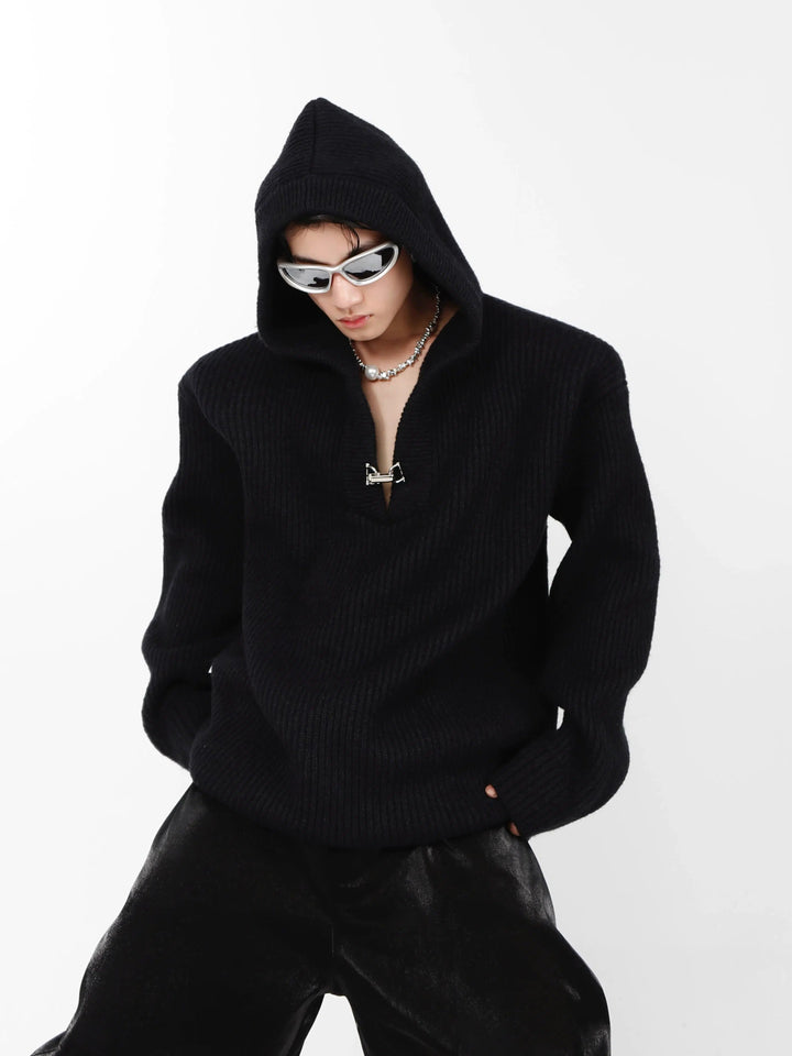 Loose Knitted Hooded Sweater