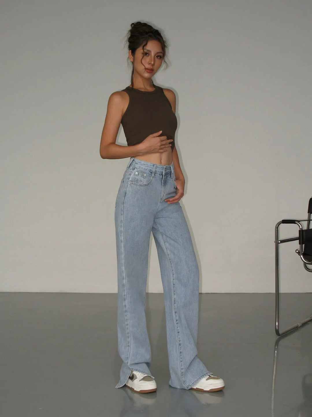 Loose Wide-leg Split Jeans