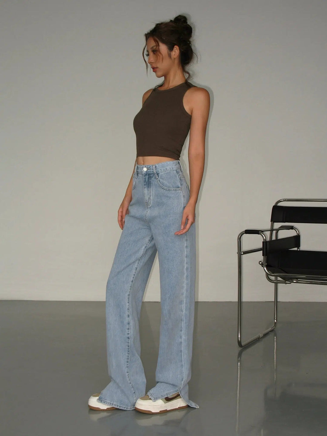 Loose Wide-leg Split Jeans