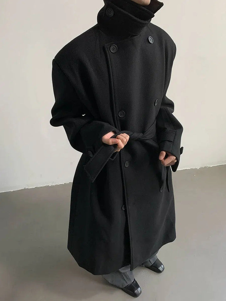 Wool Double-Breasted Coat with Belt