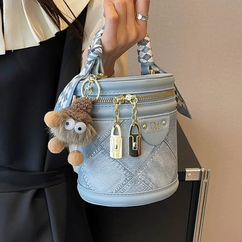 Metal Accents Denim Bucket Bag