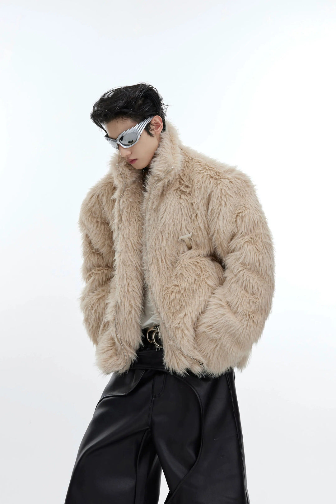 Metal Accents Thickened Plush Fur Coat