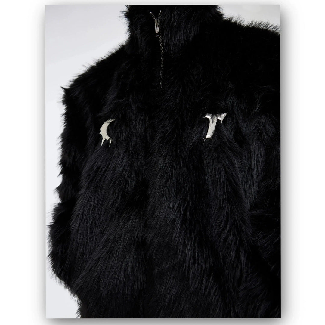 Metal Accents Thickened Plush Fur Coat