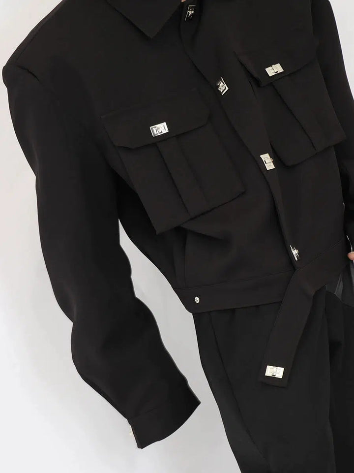 Metal Button Large Pockets Jacket