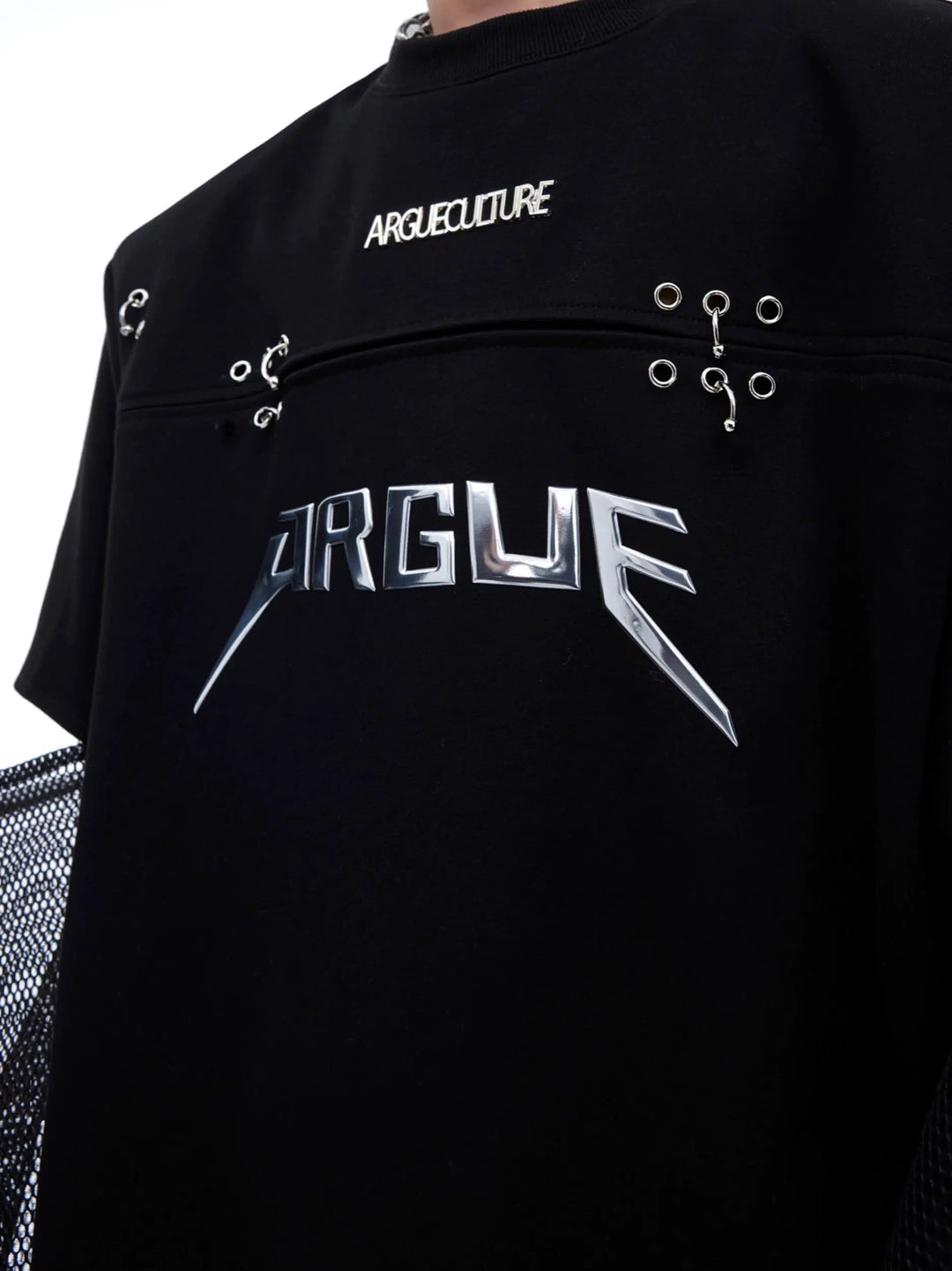 Metal Logo Mesh Spliced Long-sleeve Shirt