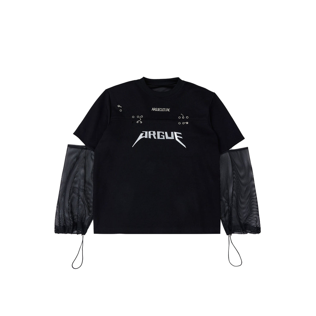 Metal Logo Mesh Spliced Long-sleeve Shirt