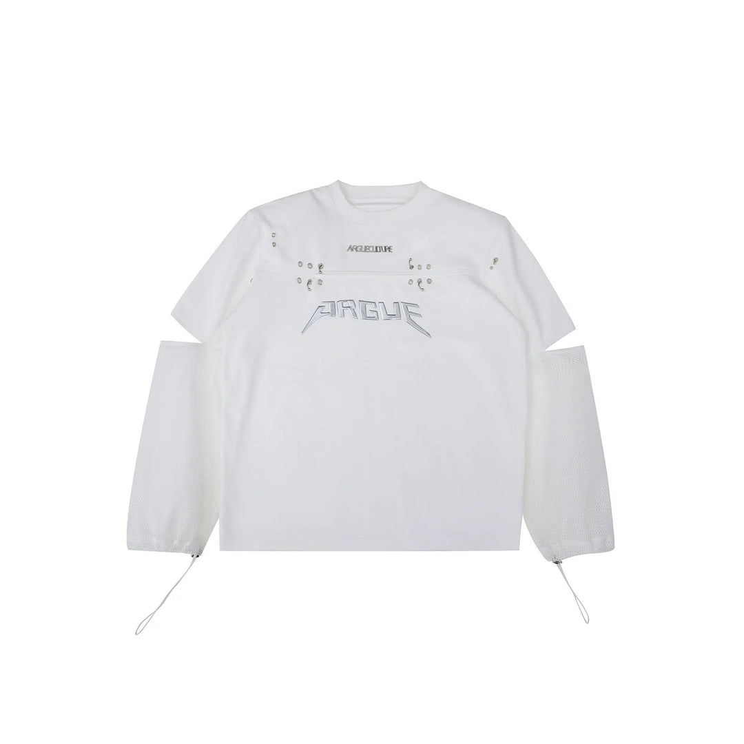 Metal Logo Mesh Spliced Long-sleeve Shirt