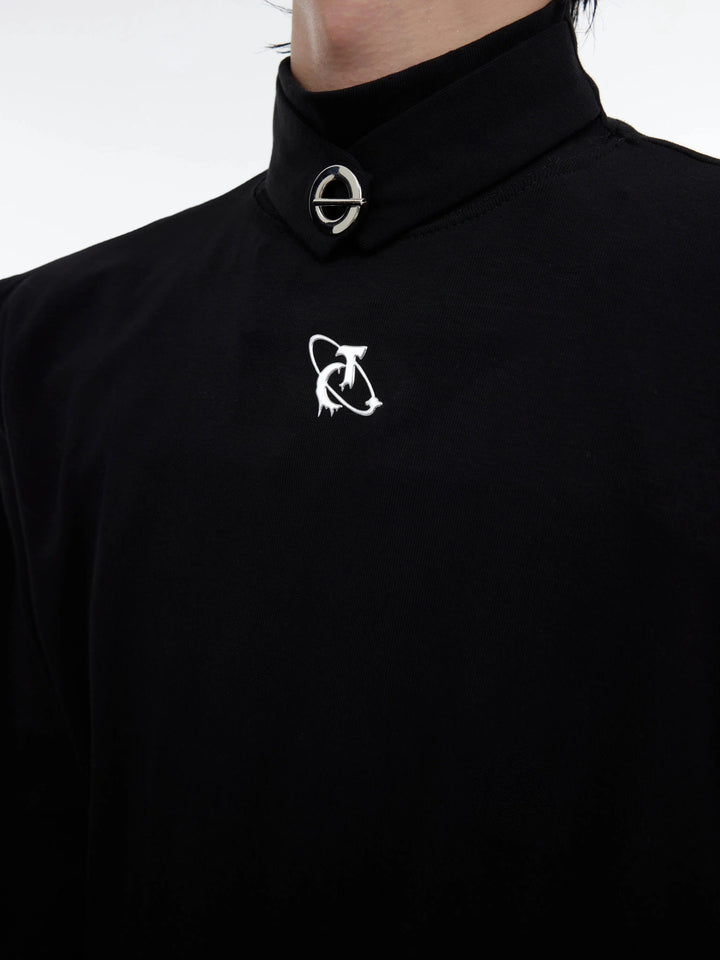 Metal Logo Slim Fit High Collar Pullover