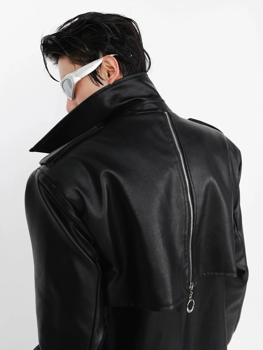 Metal Zipper Leather Windbreaker Coat