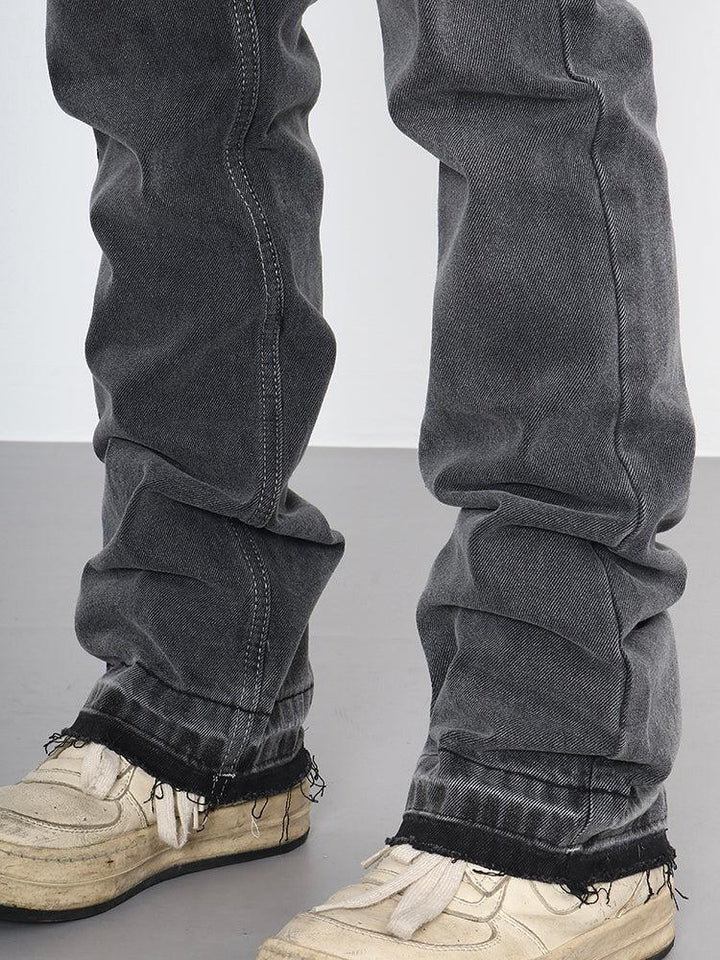 Micro-flared Washed Gray Denim Jeans