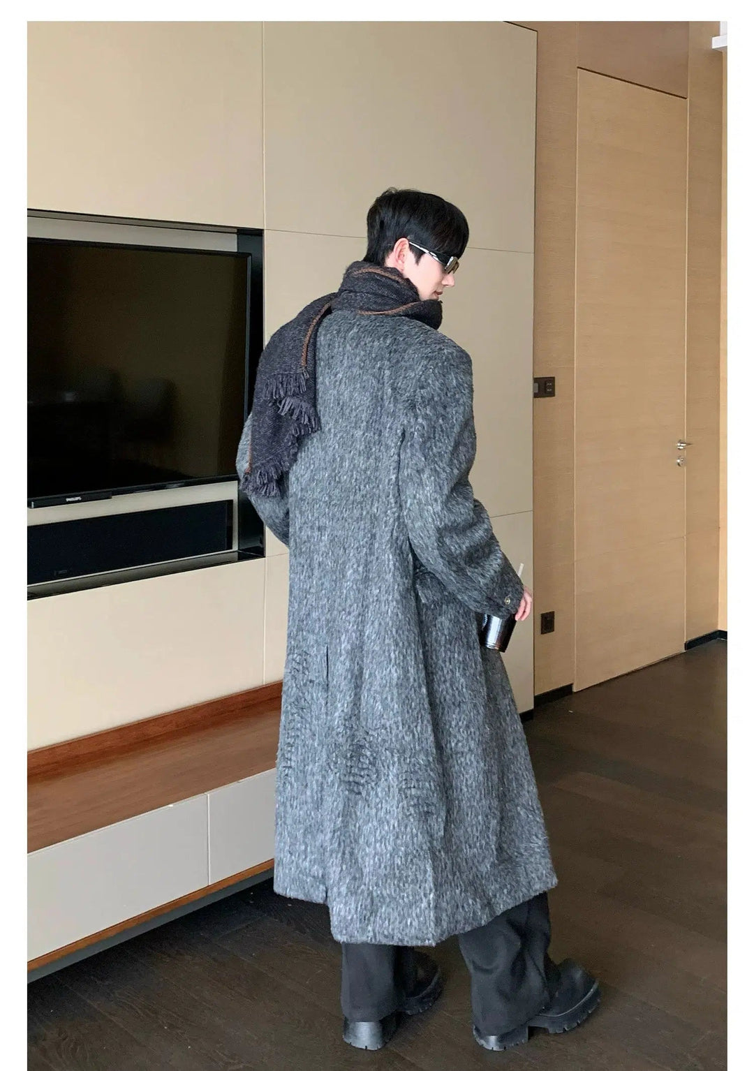 Mid-length Shoulder Padded Woolen Coat