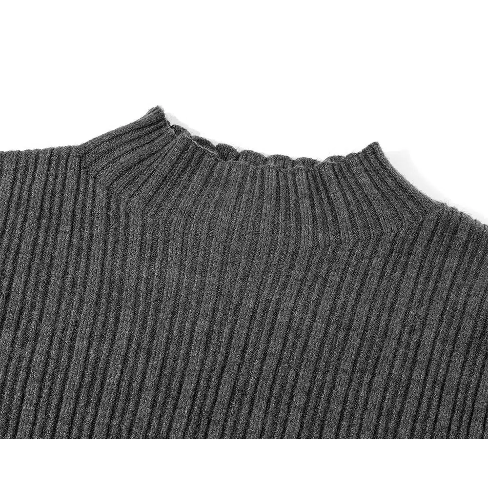 Flared Cuffs Mock Neck Cashmere Sweater