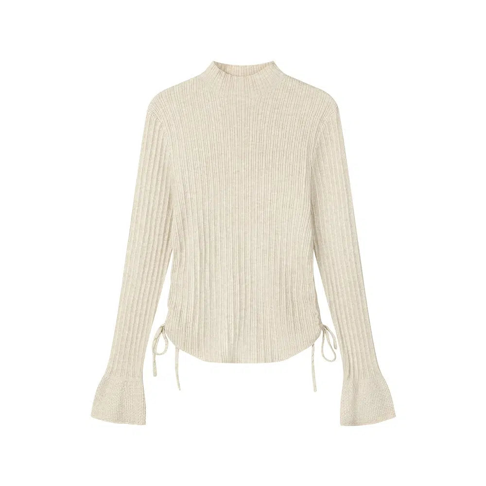 Flared Cuffs Mock Neck Cashmere Sweater