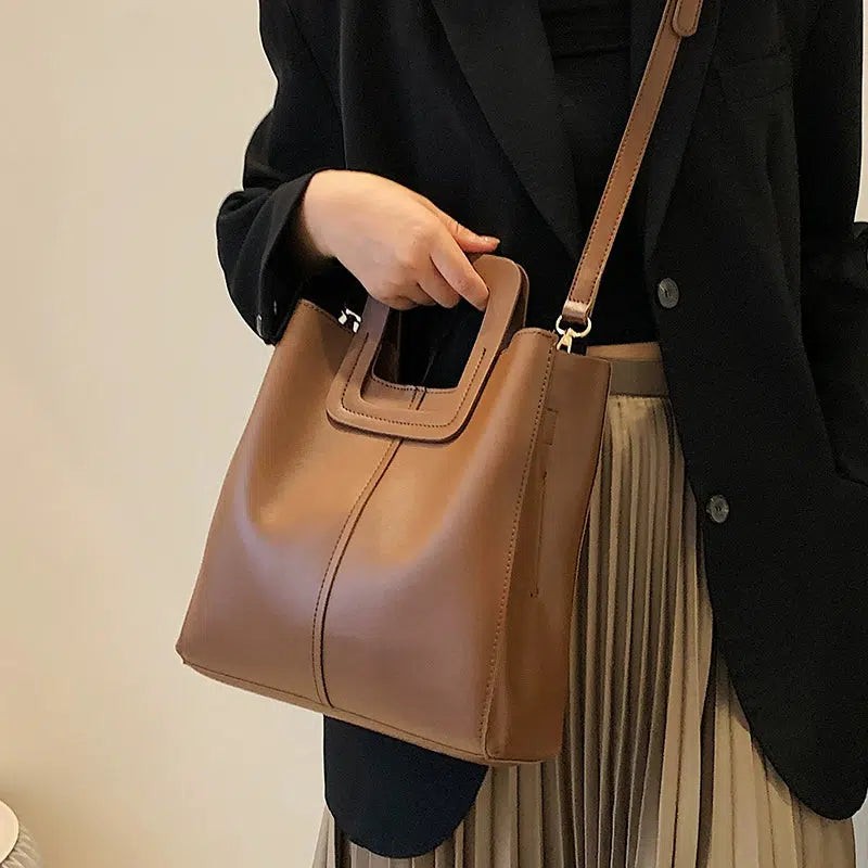 Modern Square Handle Bucket Bag