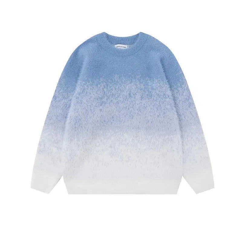 Mohair Gradient Color Round Neck Sweater