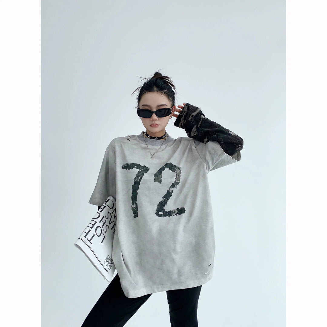 Number Print Graphic Oversized Turtleneck