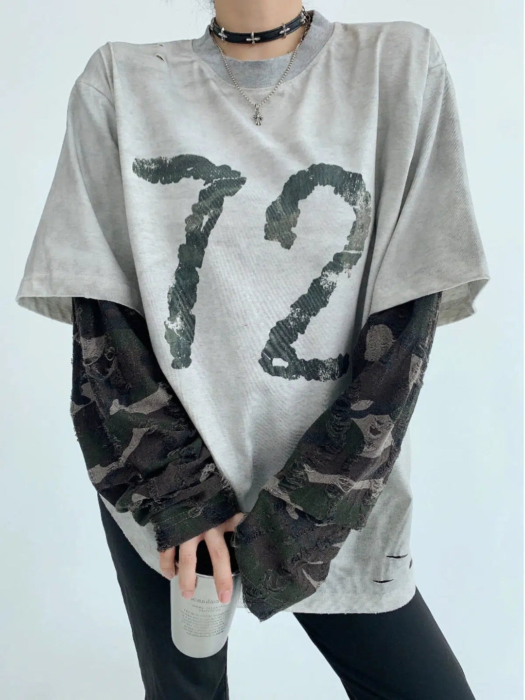 Number Print Graphic Oversized Turtleneck