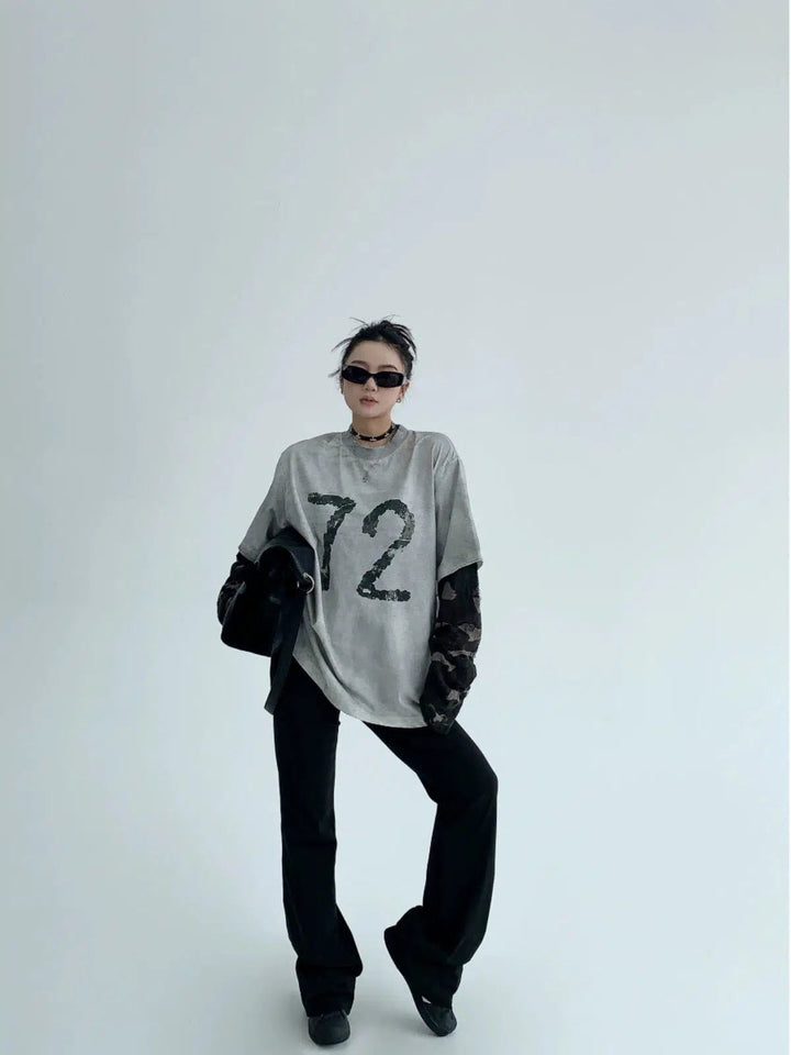 Number Print Graphic Oversized Turtleneck