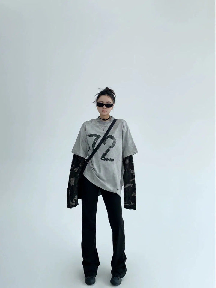 Number Print Graphic Oversized Turtleneck