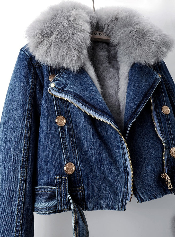 Short Faux Fur Denim Jacket