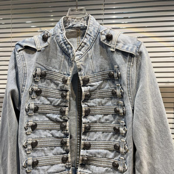 Military-Style Buttoned Denim Jacket