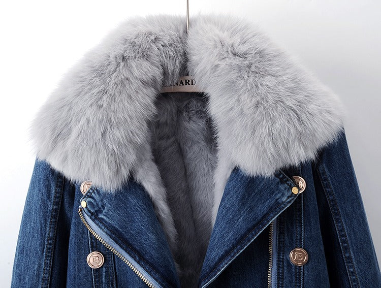 Short Faux Fur Denim Jacket