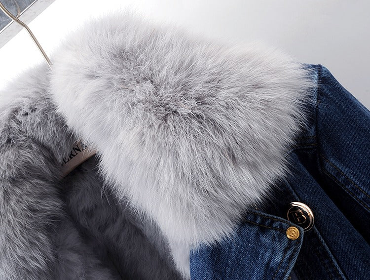 Short Faux Fur Denim Jacket