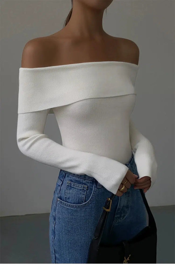 One-shoulder Knitted Sweater