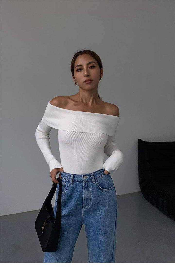 One-shoulder Knitted Sweater