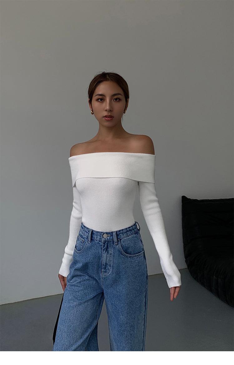 One-shoulder Knitted Sweater