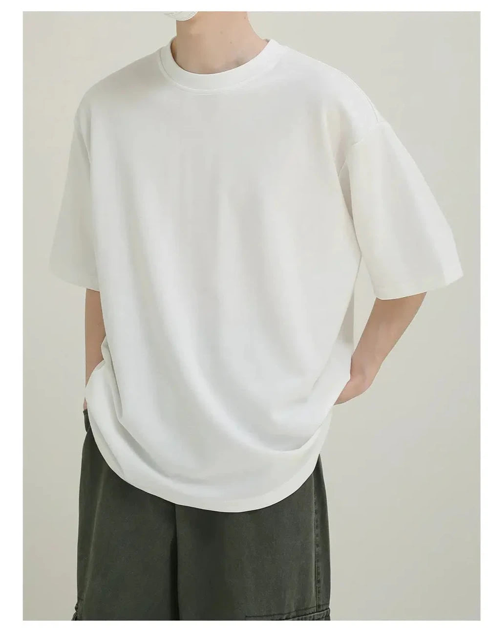 TKF41 Oversized Basic White Crew Neck T Shirt M White