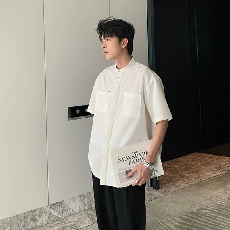 Oversized Button-Up Shirt with Pocket