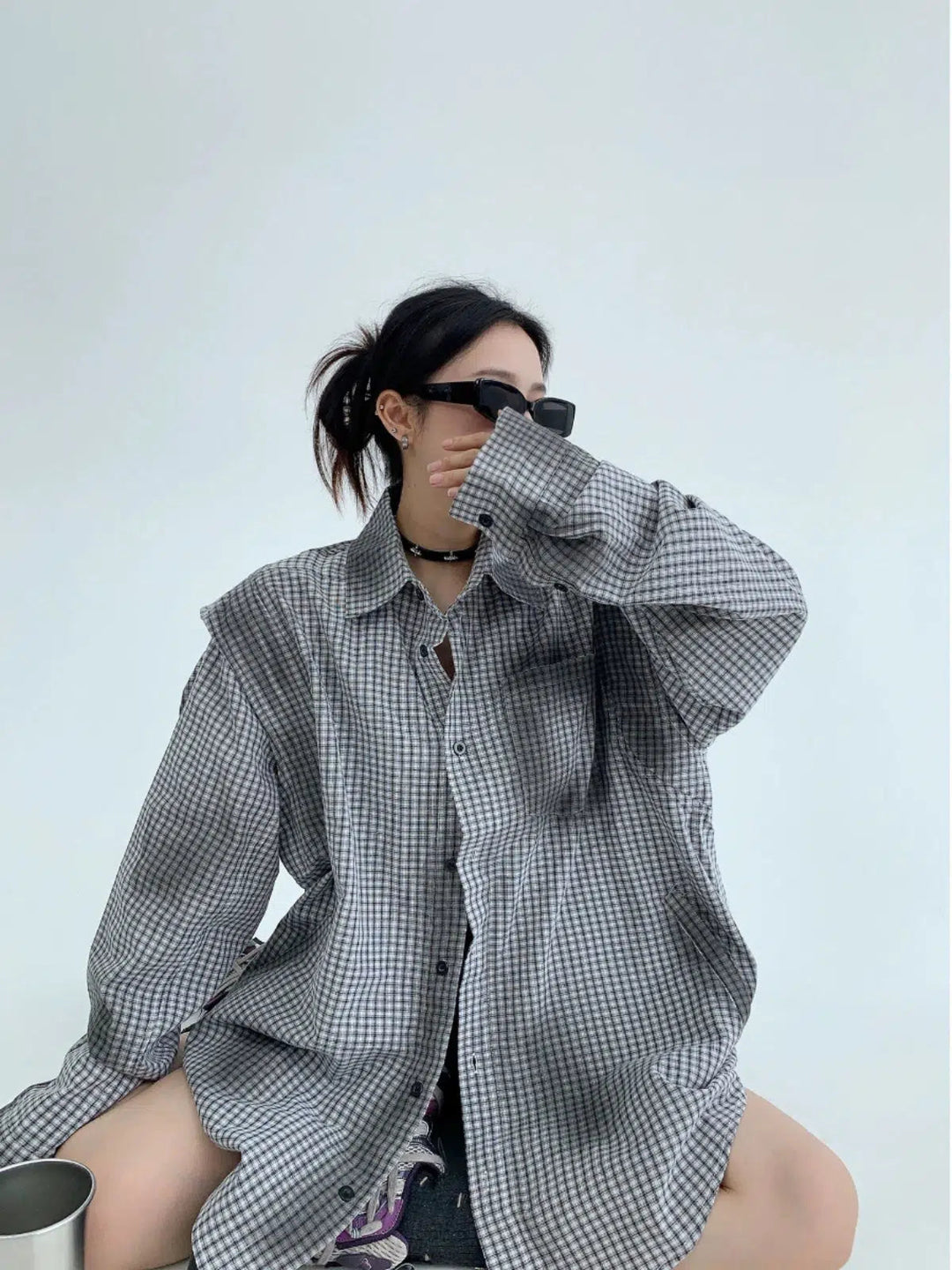 Oversized Checkered Button-Up Shirt