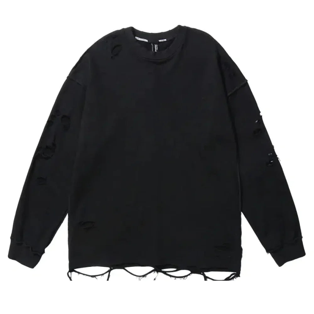 Oversized Cut Holes Round Neck Bottoming Shirt