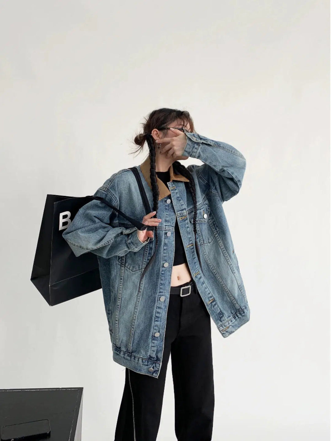 Corduroy Collar Oversized Denim Jacket