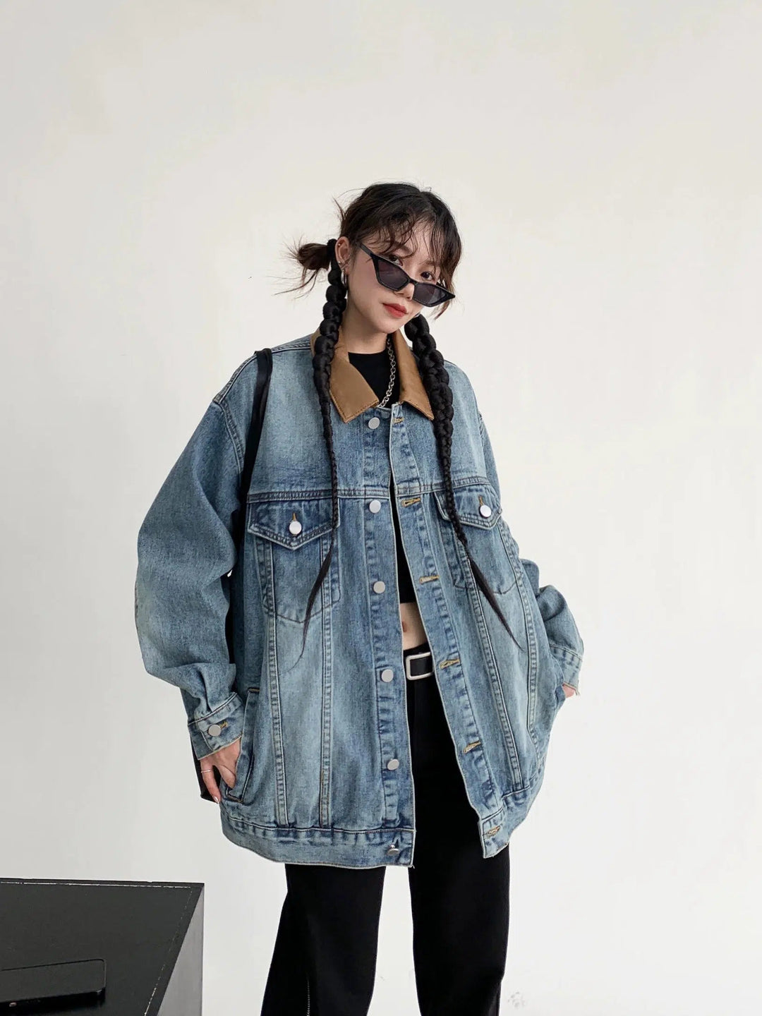 Corduroy Collar Oversized Denim Jacket