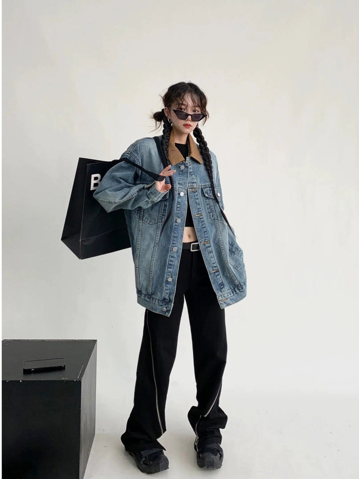 Corduroy Collar Oversized Denim Jacket