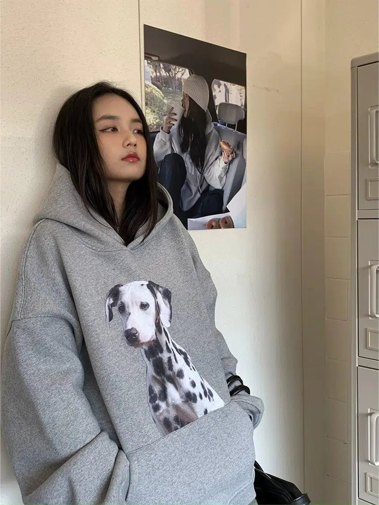 Oversized Dog Print Hoodie