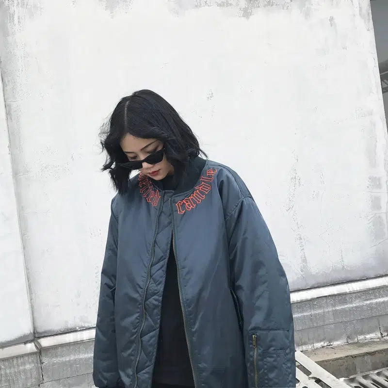 Oversized Embroidered Bomber Jacket