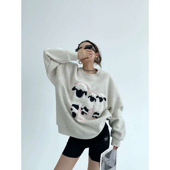 Oversized Fit Graphic Sheep Sweatshirt