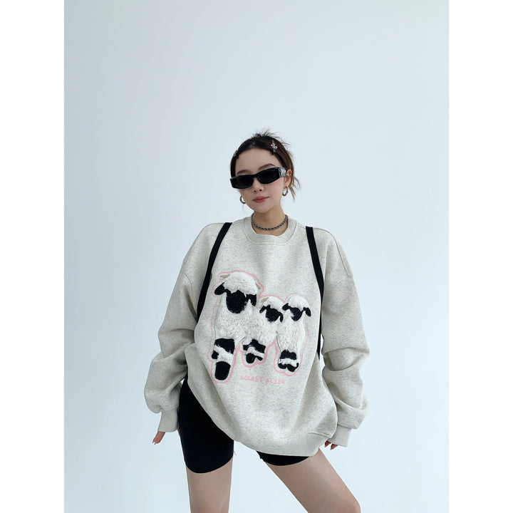 Oversized Fit Graphic Sheep Sweatshirt