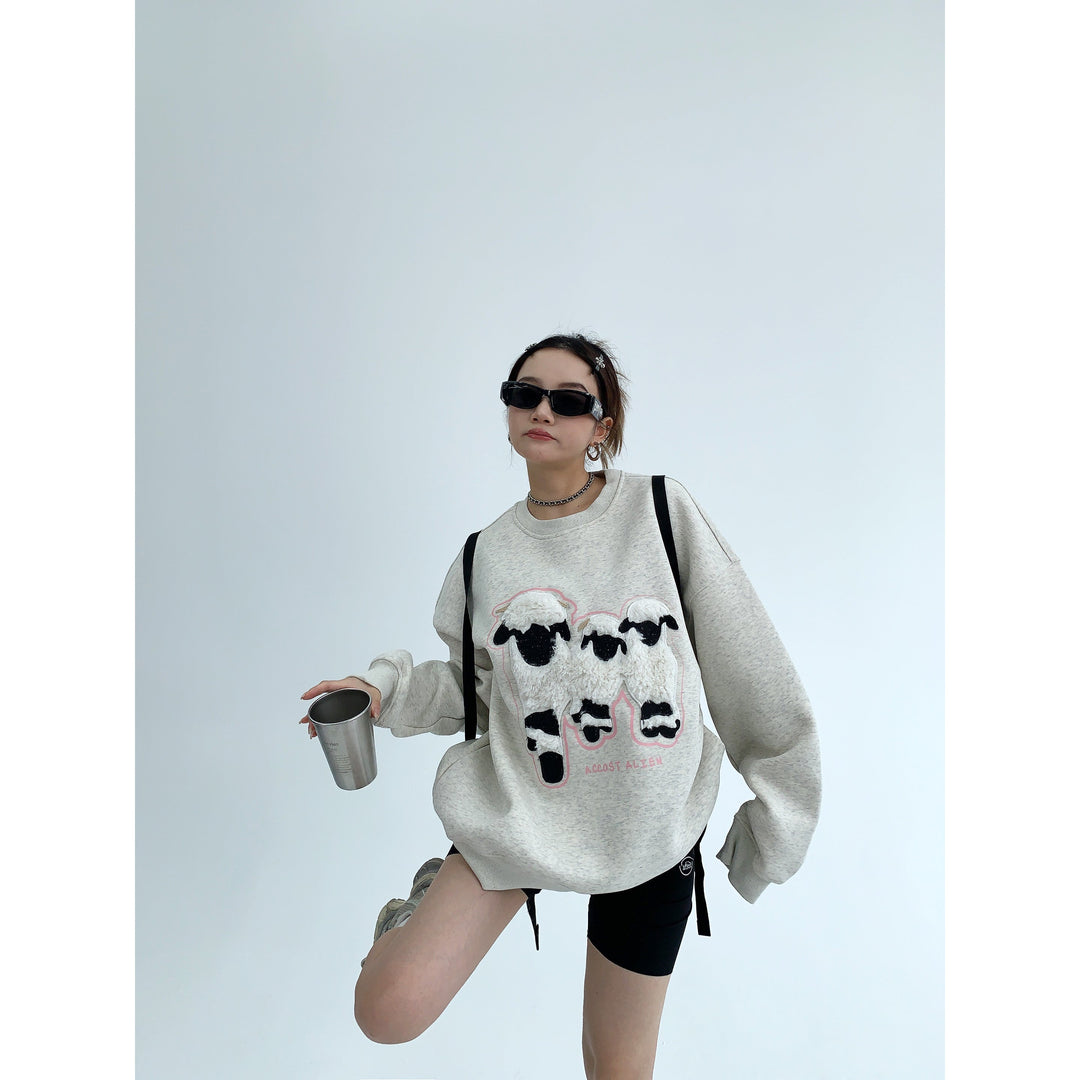 Oversized Fit Graphic Sheep Sweatshirt