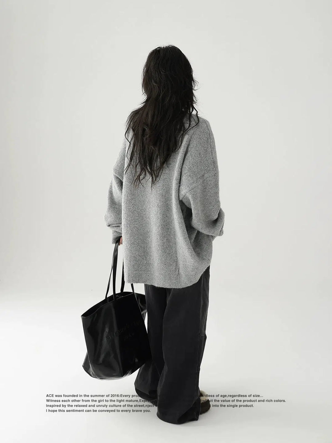 Oversized Fuzzy Knit V-Neck Sweatshirt