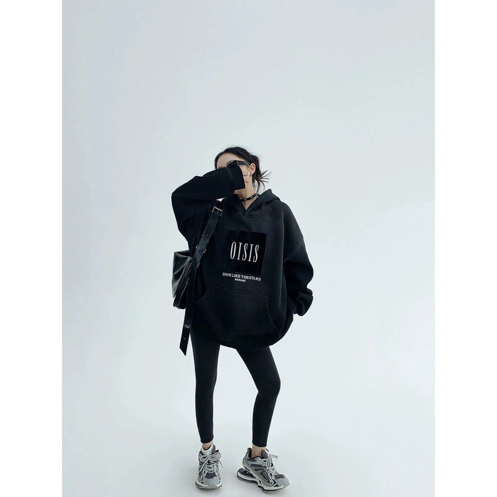 Embroidery Graphic Front Pocket Hoodie