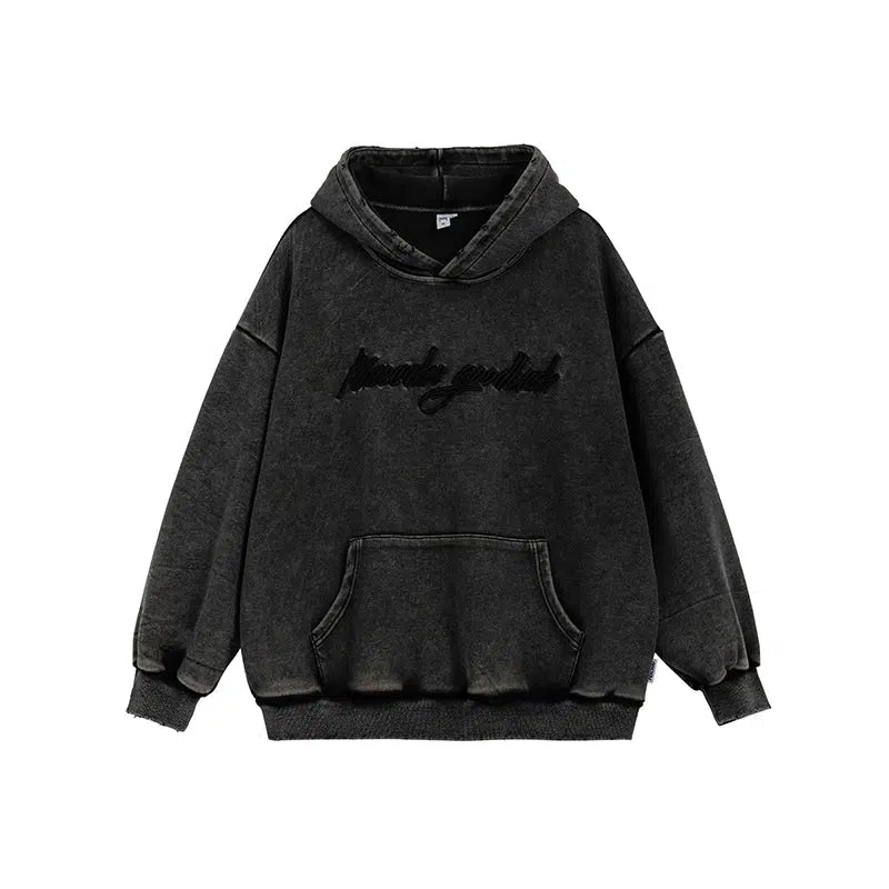 Washed Embroidered Front Pocket Hoodie