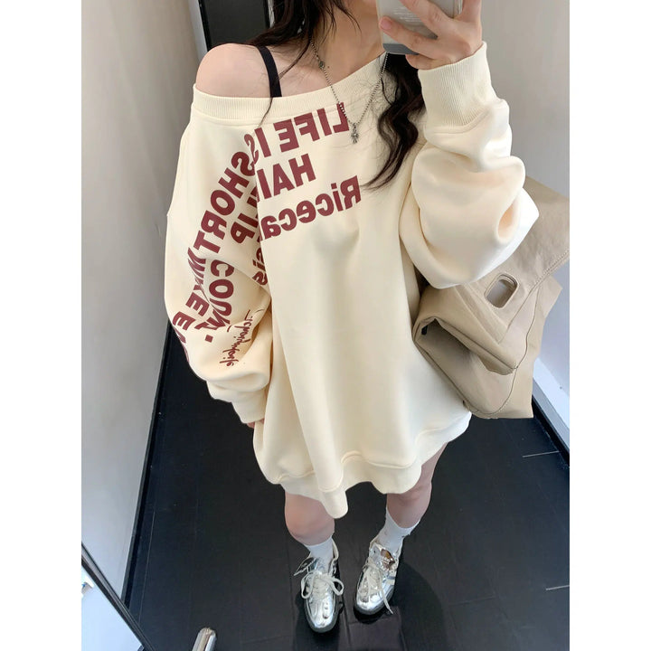 Oversized Graphic Off-Shoulder Sweatshirt